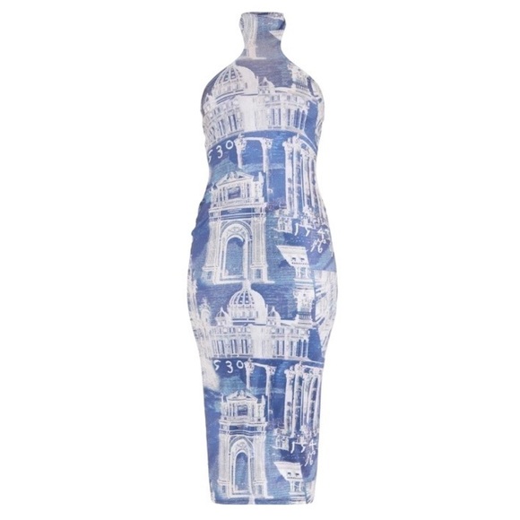 Pretty Little Thing Blue and White City Print Sleeveless Midi Dress Nwt Size 4 - Picture 6 of 7